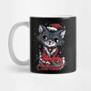 Gray Christmas Cat Santa Suit Merry Catmas Mug